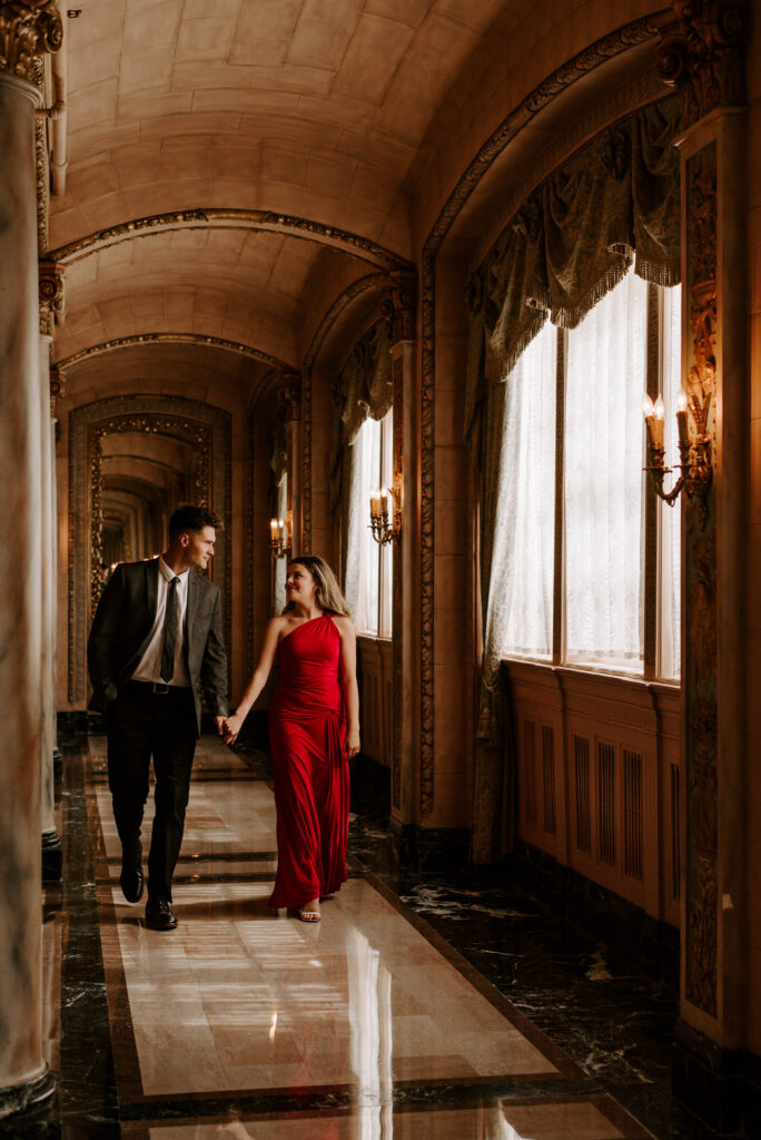 couple walking in isabella ballroom in davenport hotel