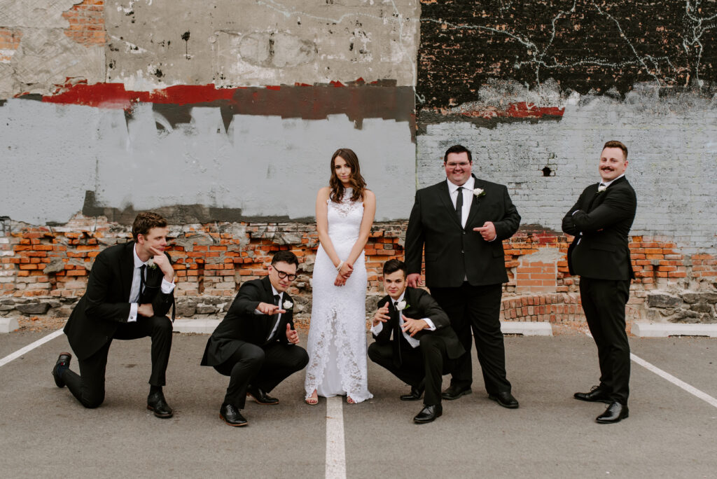 Bride with all of the groomsmen