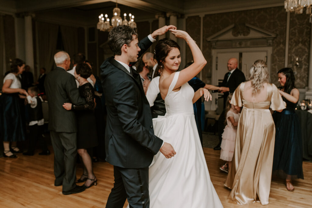 Bride and groom dancing during wedding reception at Spokane Club