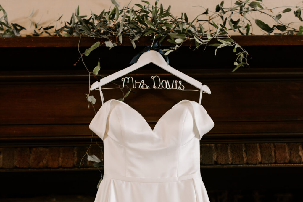 Custom hanger for bride's wedding dress