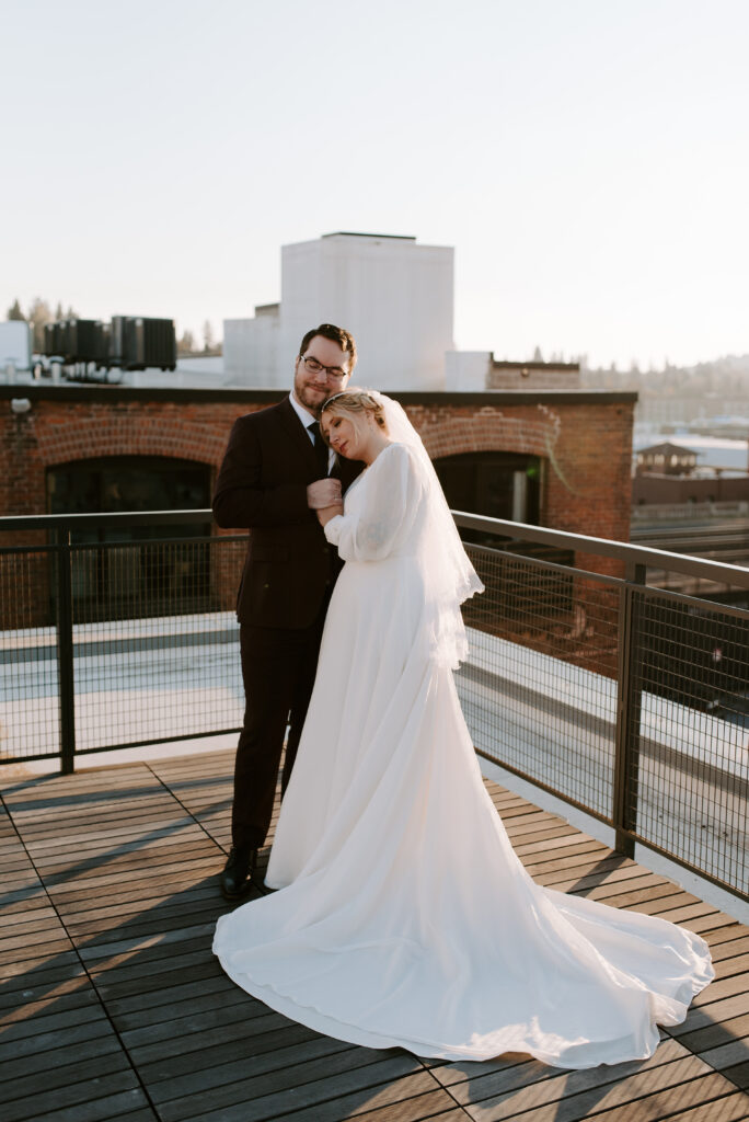Bride and Groom on rooftop at Montvale Event Center