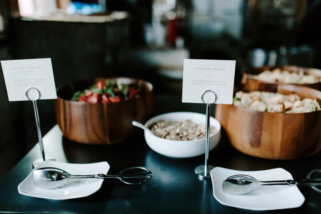 A couple of the salads featured at this catered wedding at Overbluff Cellars.