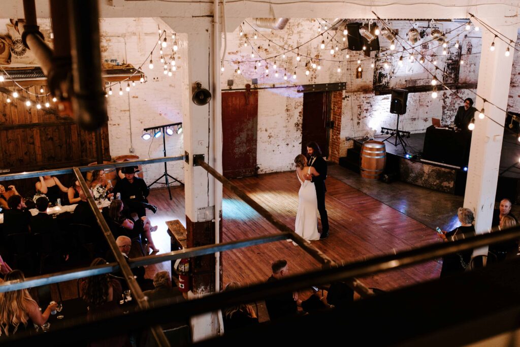 The dance floor view from the private upstairs loft at Overbluff Cellars.